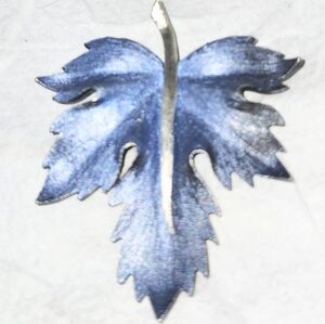 Vtg Blue Satin Enamel Leaf Pin Brooch Gorgeous